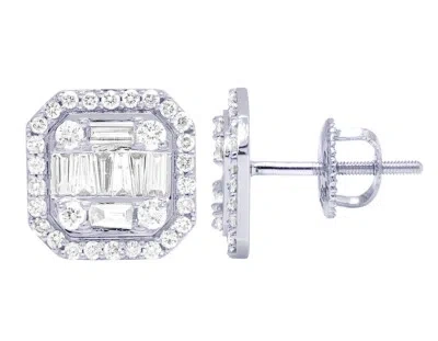 Pre-owned Jewelry Unlimited 10k White Gold Diamond Baguette Octagon Earrings 9.5mm 0.7ct In H-i