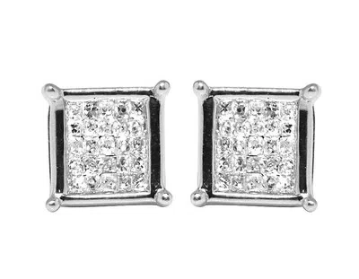 Pre-owned Jewelry Unlimited 10k White Gold Invisible Princess Real Diamond Square Stud Earrings 7mm 0.33ct In H-i