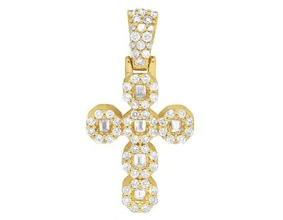 Pre-owned Jewelry Unlimited 10k Yellow Gold Baguette Halo Real Diamond Cross Pendant 1.1" 1ct