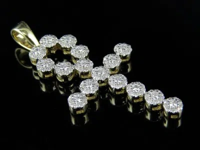 Pre-owned Jewelry Unlimited 10k Yellow Gold Cluster Ankh Real Prong Set Diamonds Charm Pendant 1.10ct 1.45" In H-i
