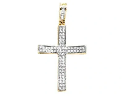 Pre-owned Jewelry Unlimited 10k Yellow Gold Concave Real Diamond Unisex Cross Pendant Charm 0.20ct 1.3" In H-i