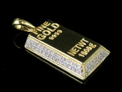 Pre-owned Jewelry Unlimited 10k Yellow Gold Genuine Diamond Gold Brick Bar Pendant Charm 1/5 Ct 1.2" In H-i