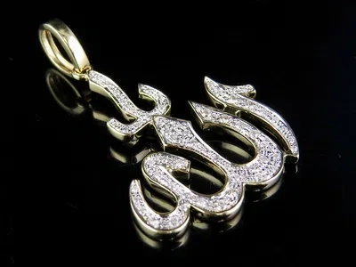 Pre-owned Jewelry Unlimited 10k Yellow Gold Genuine Diamond Islamic Allah Arabic Pendant Charm 0.8 Ct 1.65"
