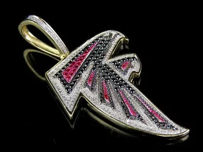 Pre-owned Jewelry Unlimited 10k Yellow Gold Genuine Diamond Ruby Atlanta Falcons Nfl Dirty Bird Pendant 2"