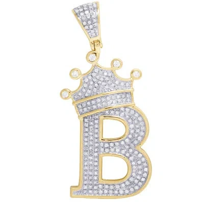 Pre-owned Jewelry Unlimited 10k Yellow Gold Genuine Diamond Tilted Crown Initial "b" Pendant 3/5 Ct 1.75" In H-i