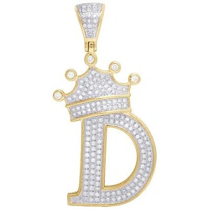 Pre-owned Jewelry Unlimited 10k Yellow Gold Genuine Diamond Tilted Crown Initial "d" Pendant 3/5 Ct 1.75" In H-i