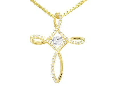 Pre-owned Jewelry Unlimited 10k Yellow Gold Hockey Cross 0.5ct Real Diamond Pendant 1.2"