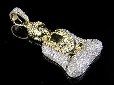 Pre-owned Jewelry Unlimited 10k Yellow Gold Meditating Buddha Saint Genuine Diamond Charm Pendant 1/2ct 1.2" In H-i
