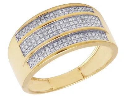 Pre-owned Jewelry Unlimited 10k Yellow Gold Men's 3 Row Pave Real Diamond 11mm Ring Band 0.3 Ct
