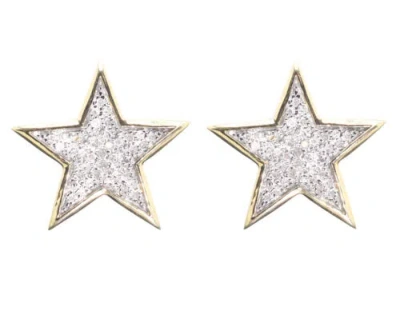 Pre-owned Jewelry Unlimited 10k Yellow Gold Mens Ladies Round Diamond 13mm Star Fashion Stud Earrings 0.40ct