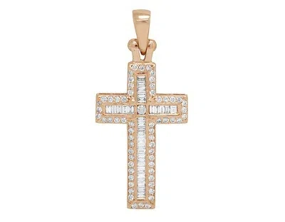 Pre-owned Jewelry Unlimited 14k Rose Gold Real Diamond Baguette Cross 1.25" 2/5ct