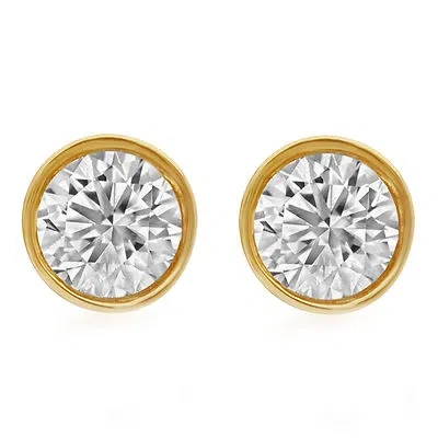 Pre-owned Jewelry Unlimited 14k Unisex Yellow Gold Round Genuine Diamond Solitaire Bezel Stud Earring 0.25ct In I-j