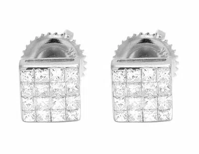 Pre-owned Jewelry Unlimited 14k White Gold Invisible Princess Square Real Diamond Stud Earrings 0.50ct 5mm