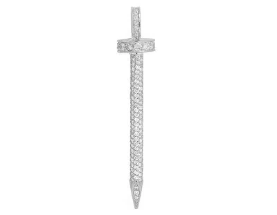 Pre-owned Jewelry Unlimited 14k White Gold Nail Real Diamond 2.25" Pendant 2ct