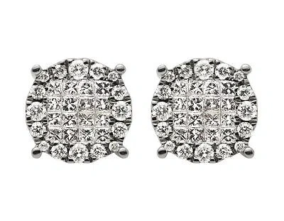 Pre-owned Jewelry Unlimited 14k White Gold Princess Invisible Real Diamond Cluster Stud Earrings .50ct 9mm In G-h