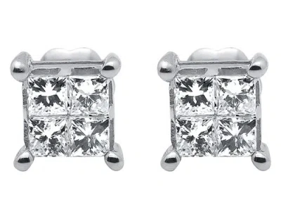Pre-owned Jewelry Unlimited 14k White Gold Womens Invisible Princess Diamond Square Stud Earring 1/2 Ct