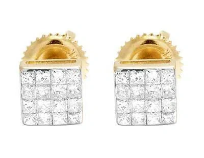 Pre-owned Jewelry Unlimited 14k Yellow Gold Invisible Princess Square Real Diamond Stud Earrings 0.50ct 5mm