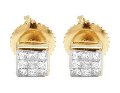 Pre-owned Jewelry Unlimited 14k Yellow Gold Invisible Princess Square Real Diamond Stud Earrings .25ct 4mm
