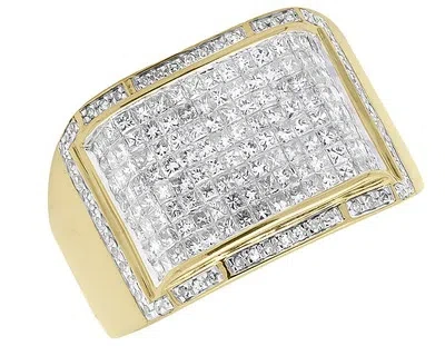 Pre-owned Jewelry Unlimited 14k Yellow Gold Mens Xl Princess Invisible Diamond Fashion Pinky Ring 2 Ct In G-h