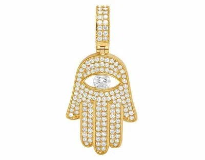 Pre-owned Jewelry Unlimited 14k Yellow Gold Real Diamond Solitaire Evil Eye Hamsa Hand Pendant 1 1/2 Ct 1...