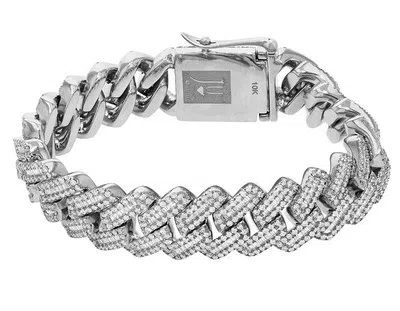 Pre-owned Jewelry Unlimited 16mm Baguette Vvs 11.7ct Real Diamond Miami Cuban Bracelet 8" 10k White Gold In G-h