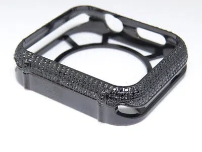 Pre-owned Jewelry Unlimited Apple I Watch Genuine Black Diamond Pvd Watch 42mm Bezel Capsule Case 2.50ct.