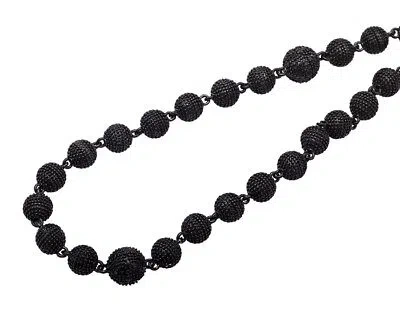 Pre-owned Jewelry Unlimited Black Gold Plated 5mm Bead 34" Chain Black Diamond Beaded Ball Necklace 3.0ct.