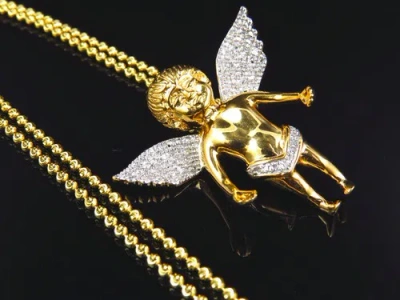 Pre-owned Jewelry Unlimited Genuine Diamond Chubby Angel Pendant Charm & Chain 0.75 Ct In Yellow Gold Plated In H-i