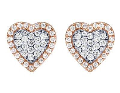 Pre-owned Jewelry Unlimited Heart-shaped 0.55ct Real Diamond Stud Earrings 14k Gold 9mm In H-i