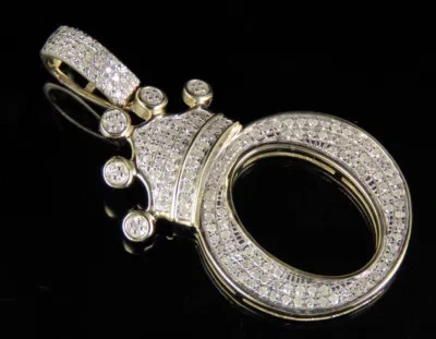 Pre-owned Jewelry Unlimited Initial Letter O Crown Diamond Custom Unisex Pendant 10k Yellow Gold .33 Ct 1... In H-i
