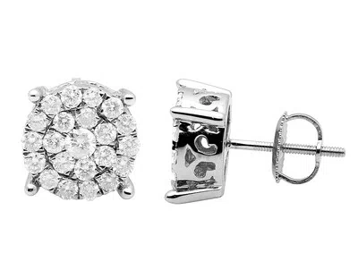 Pre-owned Jewelry Unlimited Ladies Men's 10k White Gold Real Diamonds Round Cluster Studs Earrings 1.0ct 9mm