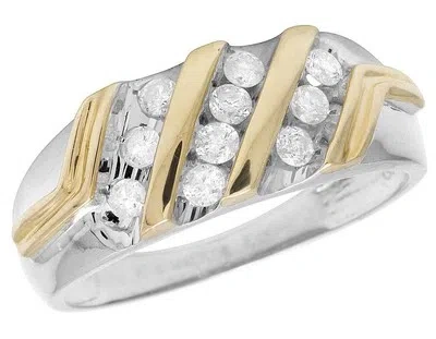Pre-owned Jewelry Unlimited Men's 10k Two Tone Genuine Diamond Three Row Channel Wedding Band Ring .50ct 9mm In I-j