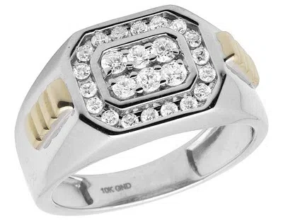 Pre-owned Jewelry Unlimited Men's 10k Two-tone Gold Double Square Genuine Diamond Engagement Ring .66ct 12mm