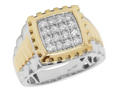 Pre-owned Jewelry Unlimited Men's 10k Two Tone Gold Genuine Diamond Step Shank Square Pinky Ring 0.50ct 15mm