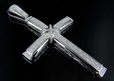 Pre-owned Jewelry Unlimited Men's 10k White Gold Designer Cross Crucifix Sophisticate Diamond Pendant 1/2 Ct