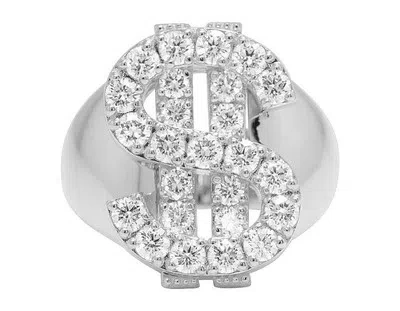 Pre-owned Jewelry Unlimited Men's 10k White Gold Dollar Sign 2.7/25ct Real Diamond Prong Pinky Ring 17mm
