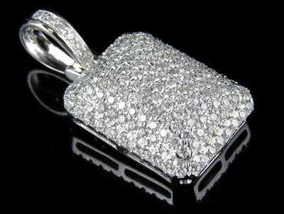 Pre-owned Jewelry Unlimited Men's 10k White Gold Dome Pillow Genuine Diamonds Charm Pendant 1.55ct 1.1"