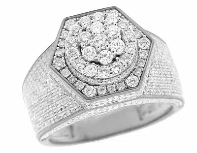 Pre-owned Jewelry Unlimited Men's 10k White Gold Genuine Diamond 3d Hexagon Wedding Pinky Ring 2ct 14mm