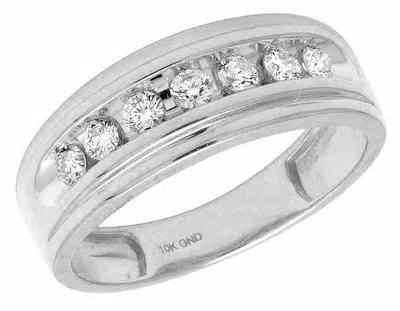 Pre-owned Jewelry Unlimited Men's 10k White Gold One Row Genuine Diamond Wedding Band Ring 0.50ct 7mm In G-h