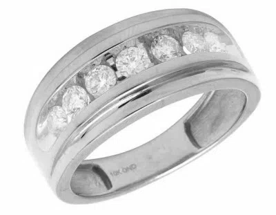 Pre-owned Jewelry Unlimited Men's 10k White Gold One Row Genuine Diamond Wedding Band Ring 1.0ct 9mm