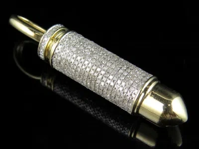 Pre-owned Jewelry Unlimited Men's 10k Yellow Gold 3d Bullet Genuine Diamond Charm Pendant 2.0ct 1.6" In H-i