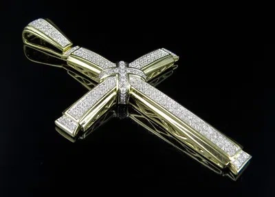 Pre-owned Jewelry Unlimited Men's 10k Yellow Gold Designer Cross Crucifix Sophisticated Diamond Pendant 1... In H-i
