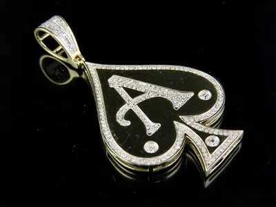 Pre-owned Jewelry Unlimited Men's 10k Yellow Gold Genuine Diamond Aces Spade Pendant Charm 1/2 Ct 2" In H-i