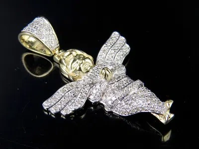 Pre-owned Jewelry Unlimited Men's 10k Yellow Gold Genuine Diamond Cherub Angel Iced Pendant Charm 0.36ct ...