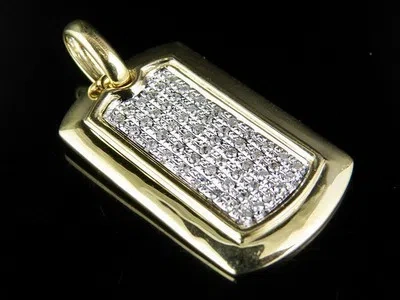 Pre-owned Jewelry Unlimited Men's 10k Yellow Gold Genuine Diamond Dogtag Pendant Charm 1/2 Ct 1.5" In H-i