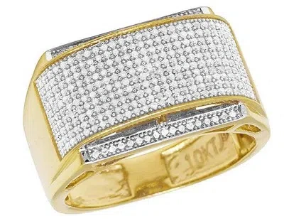 Pre-owned Jewelry Unlimited Men's 10k Yellow Gold Genuine Diamond Iced Curve Band Ring 0.6 Ct 13mm