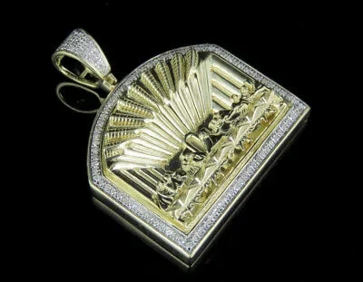 Pre-owned Jewelry Unlimited Men's 10k Yellow Gold Genuine Diamond Jesus Last Supper Pendant 0.33 Ct 1.3"