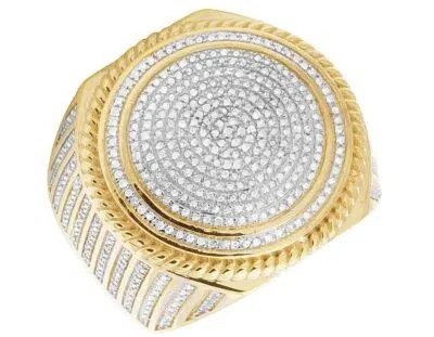 Pre-owned Jewelry Unlimited Men's 10k Yellow Gold Genuine Diamond Round Rope Frame Pinky Ring 1 1/5 Ct 23mm In H-i