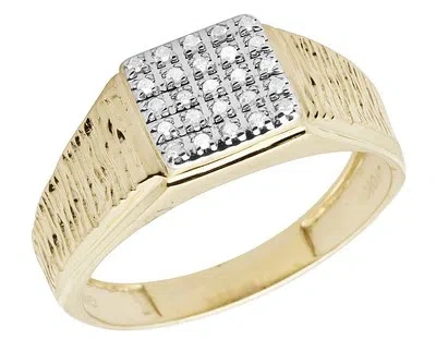 Pre-owned Jewelry Unlimited Men's 10k Yellow Gold Genuine Diamonds Square Pinky Engagement Ring 0.12ct 9mm