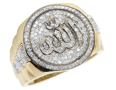 Pre-owned Jewelry Unlimited Men's 10k Yellow Gold Islamic Allah Real Diamond Pinky Presidential Ring 1.0ct In I-j